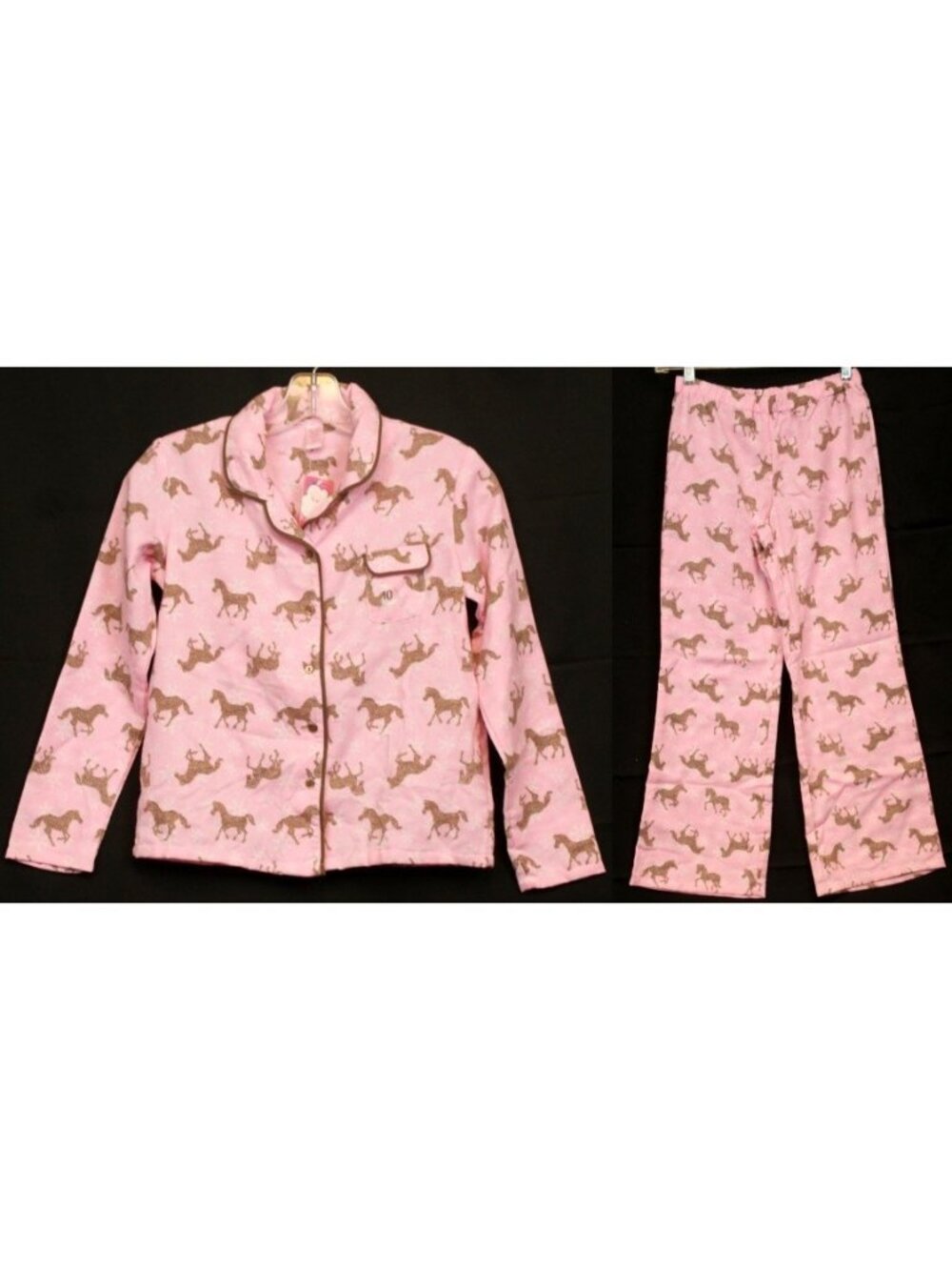 NEW Limited too Y2K Pink Horse Pajamas PJs 2pc Shirt Pants Sleepwear Piping Trim